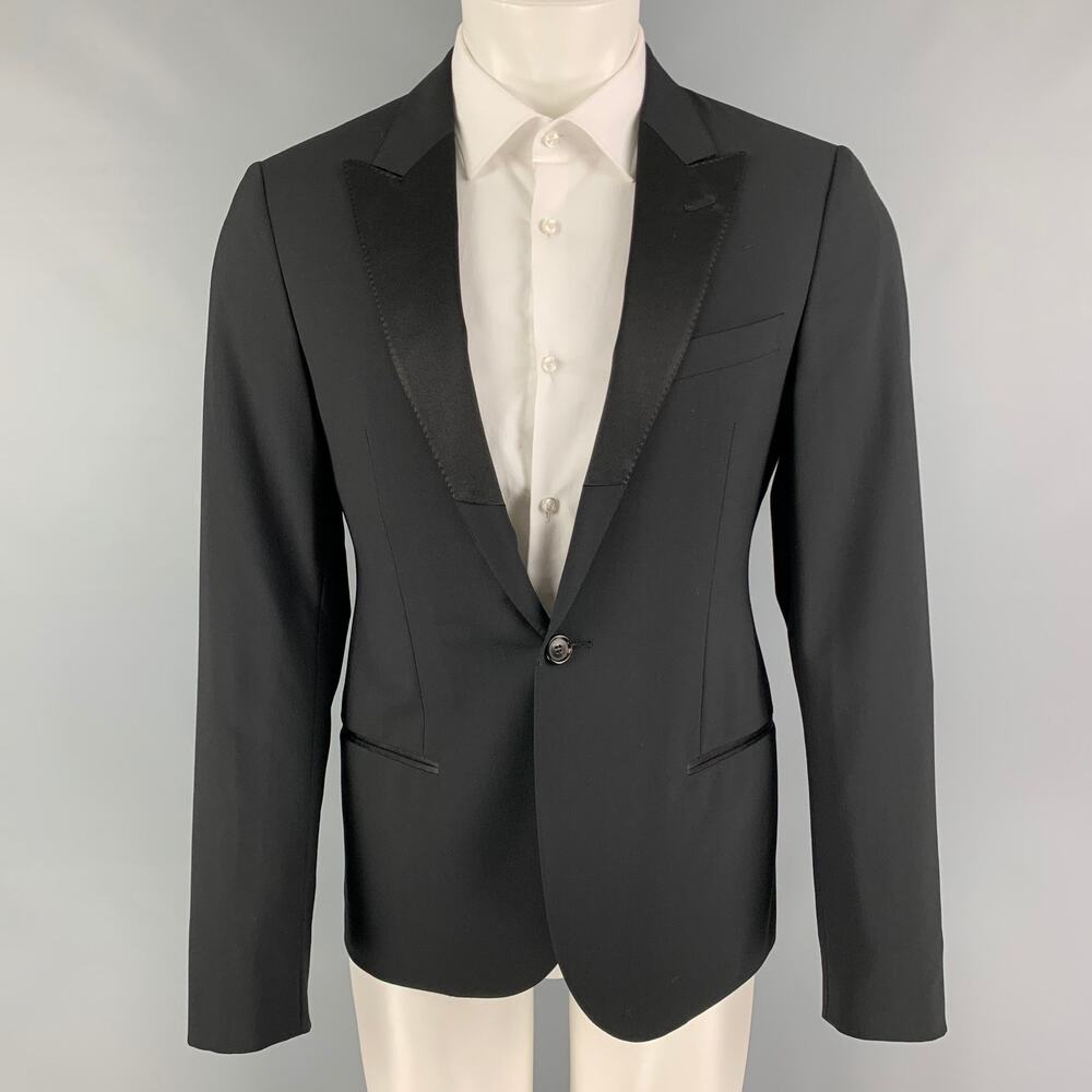 LANVIN Size 38 Black Wool Lycra Tuxedo Sport Coat